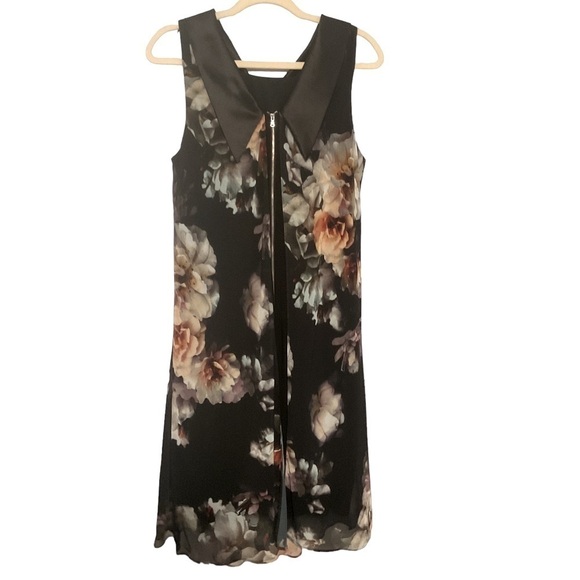 SLNY black with flowers print mid dress size 10‎ - Picture 6 of 6